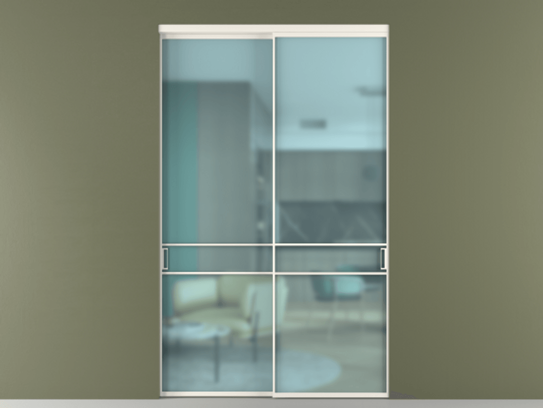 Перегородка Формато внутри проёма 2 створки АЛПР 040.02 Алюминий пудровый белый Сатинированное голубое стекло, триплекс Цена 3211110 ₸  | Volhovec