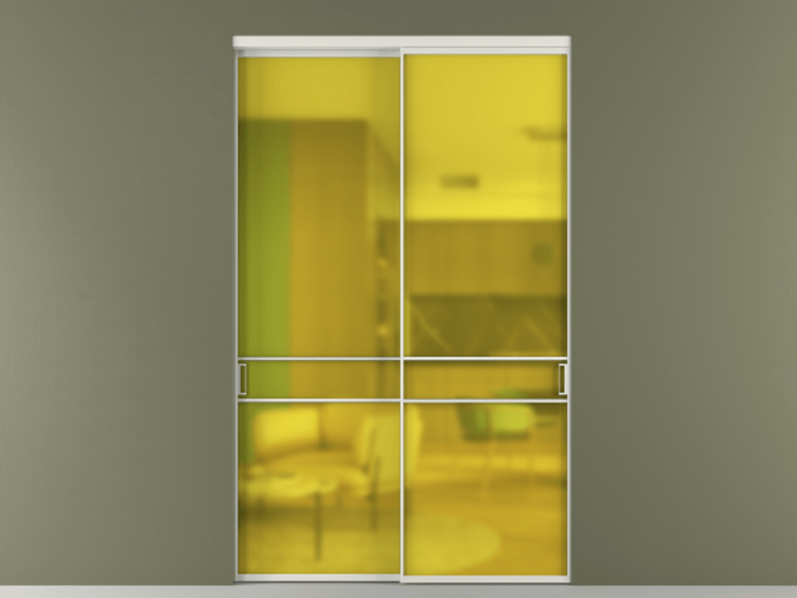 Перегородка Formato внутри проёма 2 створки АЛПР 040.02 Алюминий серый Сатинированное жёлтое стекло, триплекс Цена 2697300 ₸  | Volhovec