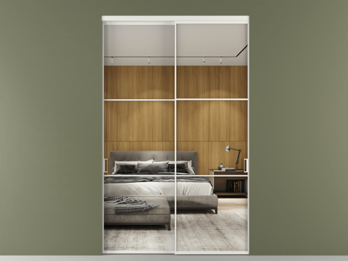 Перегородка Формато внутри проёма 2 створки АЛПР 040.03 Алюминий светло-серый Двустороннее зеркало, триплекс , триплекс 6 мм Цена 3211110 ₸  | Volhovec