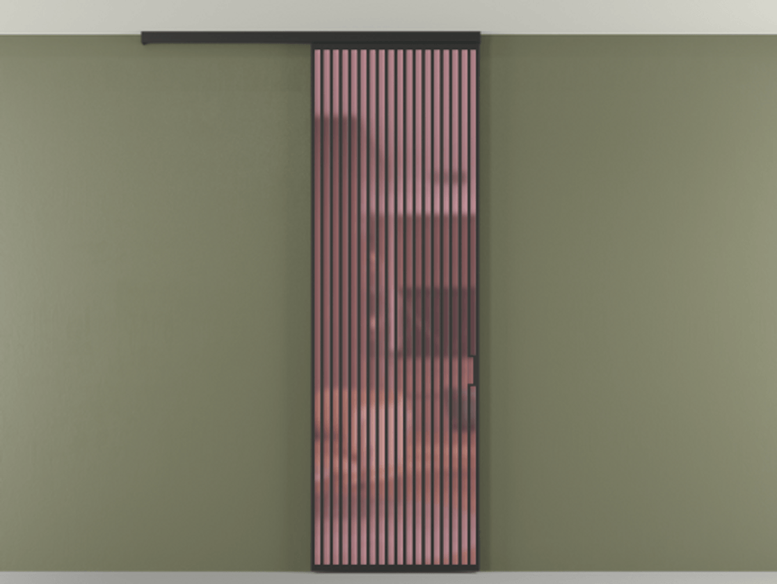 Перегородка Формато вдоль стены на потолок 1 створка АЛПР 040.06 Алюминий Черный Сатинированное розовое стекло, триплекс Цена 1286410 ₸ | Volhovec