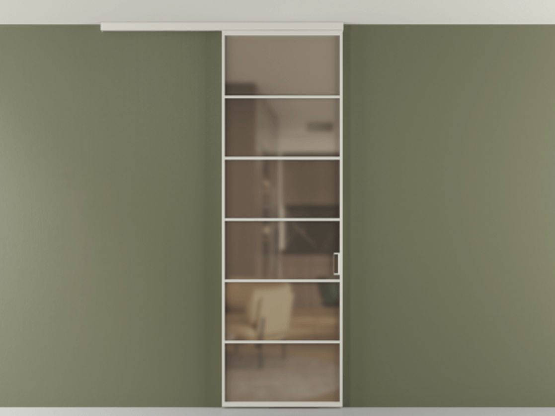 Перегородка Формато вдоль стены на потолок 1 створка АЛПР 040.04 Алюминий тёплый серый Сатинированное бронзовое стекло, триплекс Цена 780895 ₸ | Volhovec