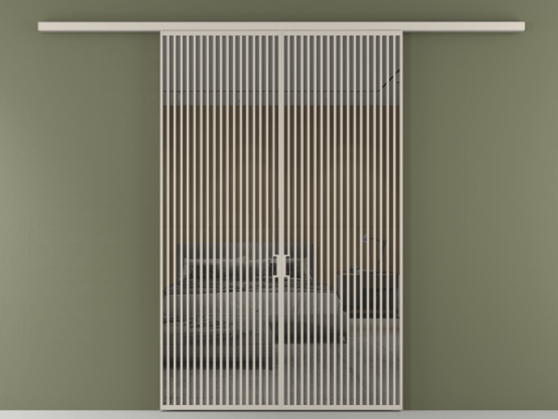 Перегородка Formato вдоль стены 2 створки АЛПР 040.06 Алюминий светло-бежевый Рефлективное серое стекло "Stopsol", калёное Цена 3364200 ₸ | Volhovec