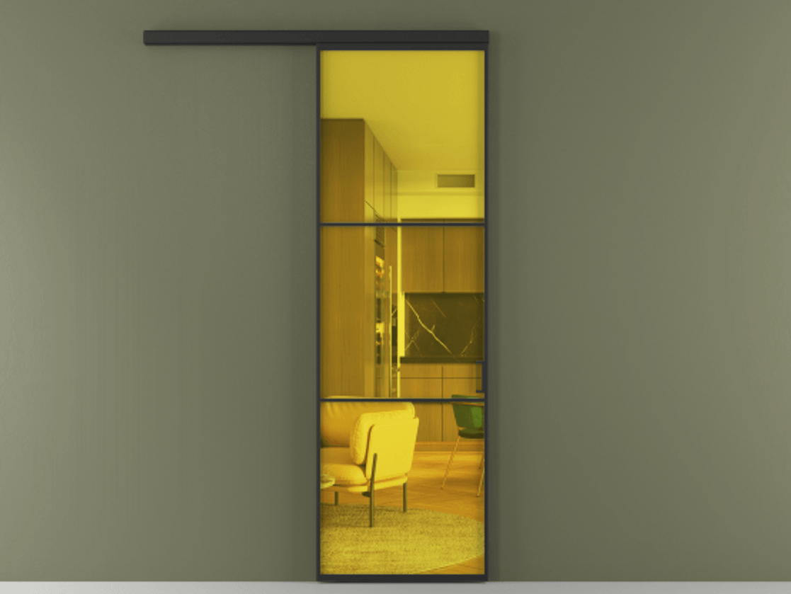 Перегородка Формато вдоль стены 1 створка АЛПР 040.03 Алюминий Черный Прозрачное жёлтое стекло, триплекс Цена 770364 ₸  | Volhovec