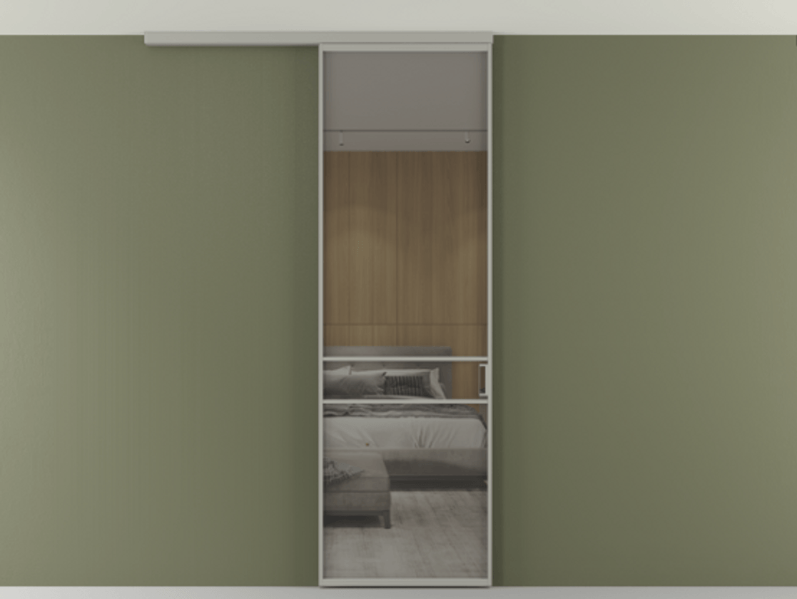 Перегородка Formato вдоль стены на потолок 1 створка АЛПР 040.02 Алюминий нейтральный серый Рефлективное серое стекло "Стопсол", калёное Цена 948856 ₸ | Volhovec