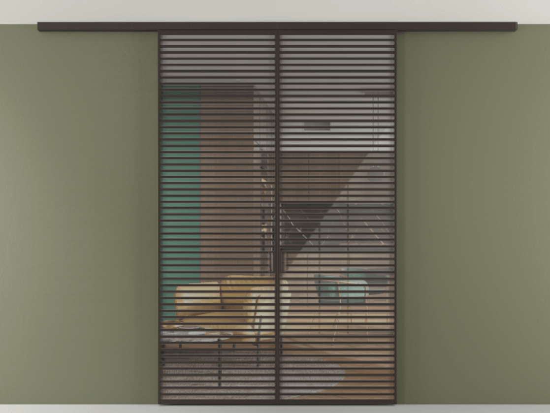 Перегородка Formato вдоль стены на потолок 2 створки АЛПР 040.07 Алюминий антрацит Рефлективное прозрачное стекло "Стопсол", калёное Цена 3473971 ₸ | Volhovec