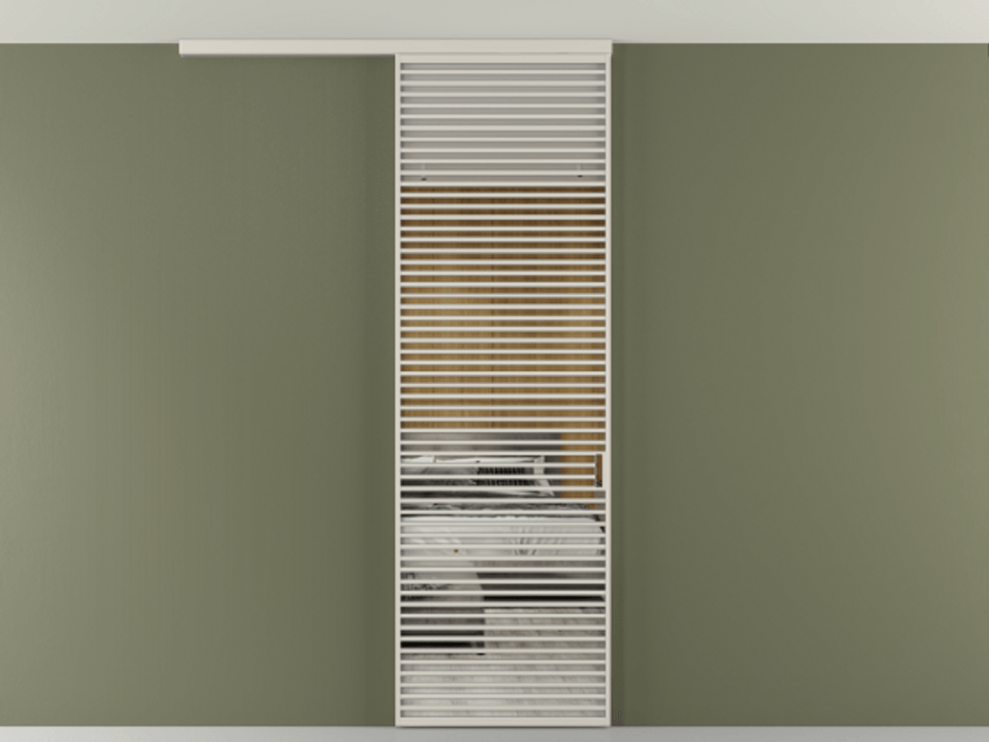 Перегородка Формато вдоль стены на потолок 1 створка АЛПР 040.07 Алюминий облачно-серый Двустороннее зеркало, триплекс , триплекс 6 мм Цена 1415444 ₸ | Volhovec