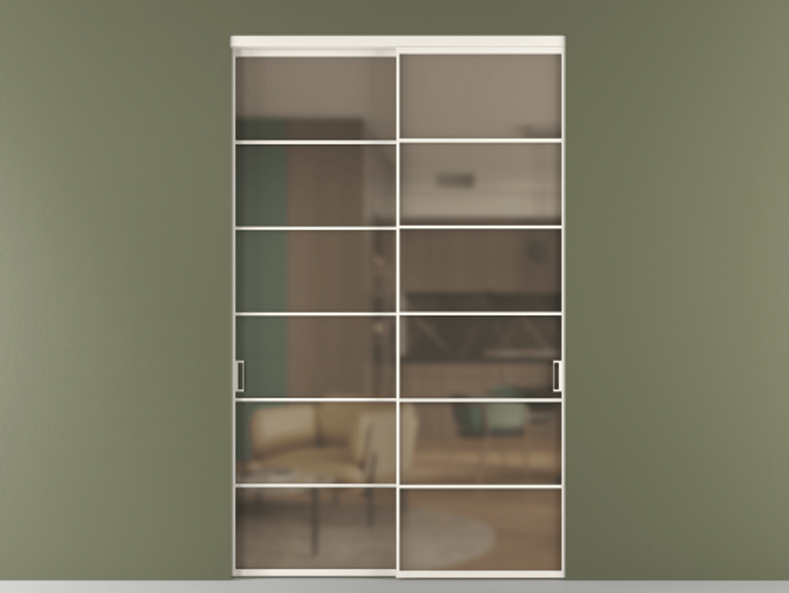 Перегородка Формато внутри проёма 2 створки АЛПР 040.04 Алюминий пудровый белый Сатинированное бронзовое стекло, триплекс Цена 3299562 ₸  | Volhovec