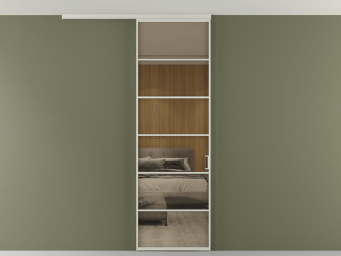 Перегородка Формато вдоль стены на потолок 1 створка АЛПР 040.04 Алюминий тёплый серый Рефлективное бронзовое стекло "Стопсол", калёное Цена 1013720 ₸ | Volhovec