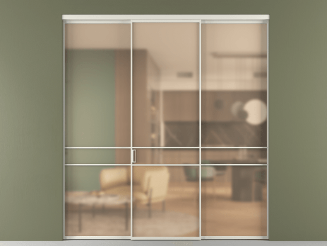 Перегородка Formato внутри проёма 3 створки АЛПР 040.02 Алюминий Белый Сатинированное оранжевое стекло, триплекс Цена 1489500 ₸ | Volhovec