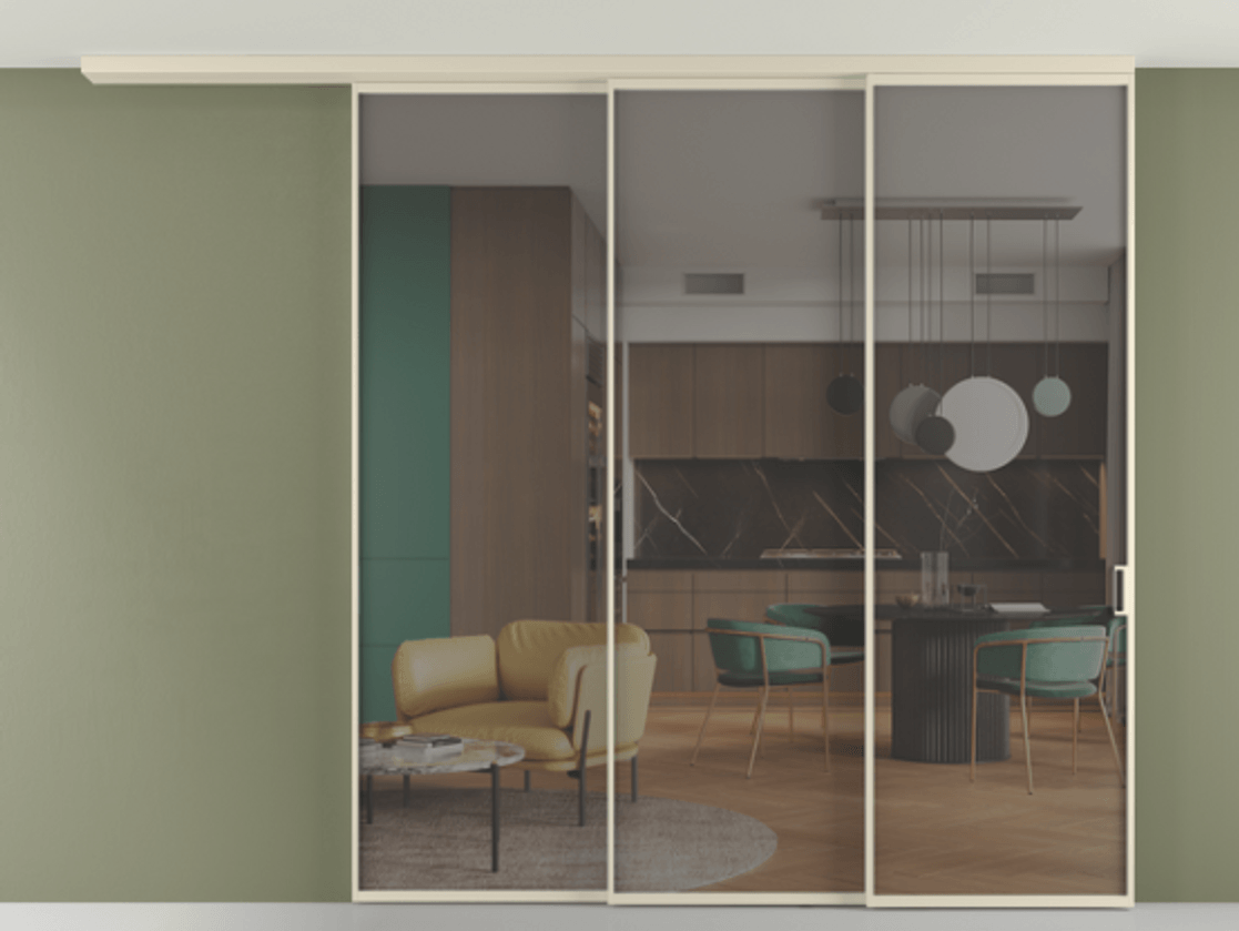 Перегородка Формато вдоль стены на потолок 3 створки с синхронным механизмом АЛПР 040.01 Алюминий бежево-серый Прозрачное серое стекло, триплекс. Цена 2888736 ₸ 1. Полотно 2 шт. (800/2100 мм)
2. Комплект установки раздвижной системы
3. Базовый комплект фурнитуры
4.Ручка Рондо. Фабрика дверей Волховец 8 (800) 551 43 19 Перегородка Формато вдоль стены на потолок 3 створки с синхронным механизмом АЛПР 040.01 Алюминий бежево-серый Прозрачное серое стекло, триплекс Цена 2888736 ₸ | Volhovec