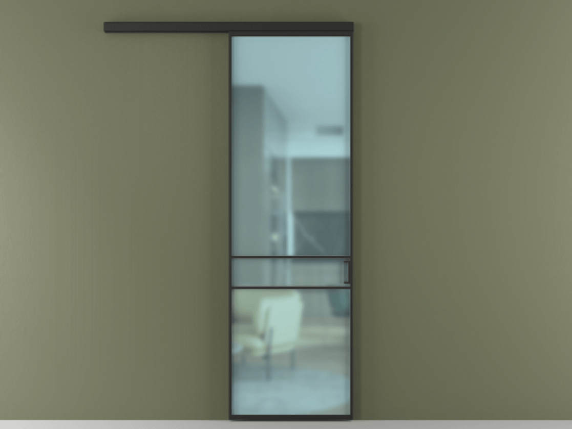 Перегородка Формато вдоль стены 1 створка АЛПР 040.02 Алюминий Черный Сатинированное голубое стекло, триплекс Цена 770364 ₸  | Volhovec