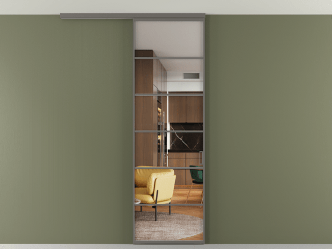 Перегородка Формато вдоль стены на потолок 1 створка АЛПР 040.04 Алюминий классический серый Прозрачное стекло "Кристал Вижн", калёное Цена 1013720 ₸ | Volhovec