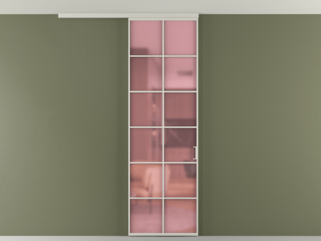 Перегородка Формато вдоль стены на потолок 1 створка АЛПР 040.05 Алюминий тёплый серый Сатинированное розовое стекло, триплекс Цена 780891 ₸ | Volhovec