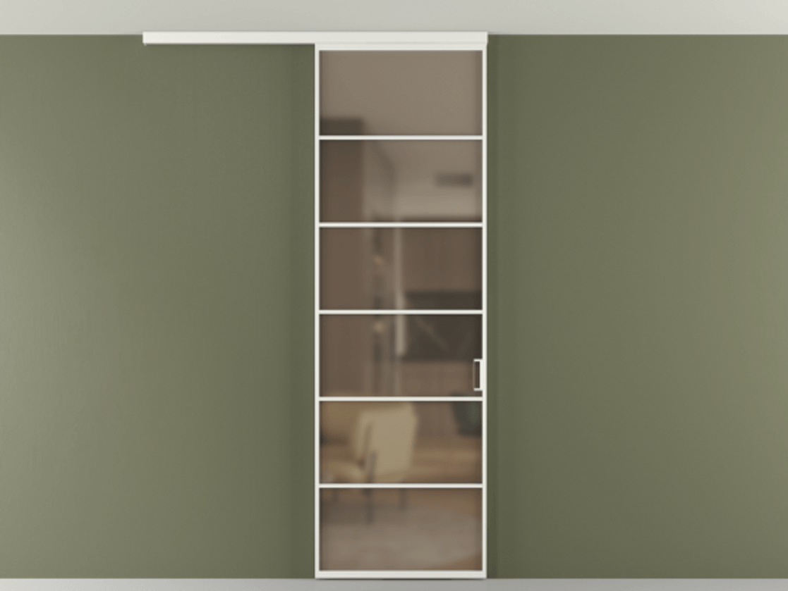 Перегородка Формато вдоль стены на потолок 1 створка АЛПР 040.04 Алюминий светло-серый Сатинированное бронзовое стекло, триплекс Цена 953240 ₸ | Volhovec