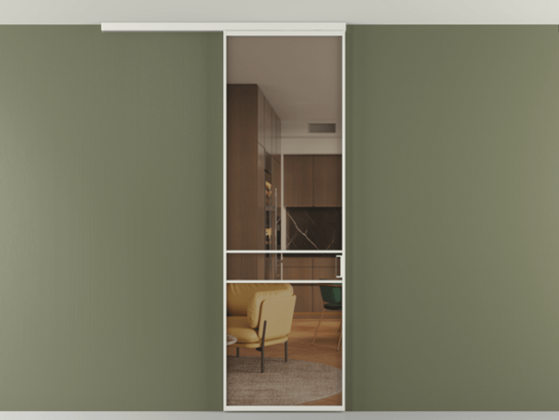 Перегородка Формато вдоль стены на потолок 1 створка АЛПР 040.02 Алюминий серый Прозрачное бронзовое стекло, триплекс Цена 732246 ₸ | Volhovec