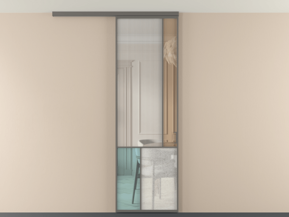 Перегородка Мозаик вдоль стены на потолок 1 створка АЛПР 041.21 Алюминий классический серый Комбинация стекол Группы 1 и Группы 3 Цена 1066262 ₸ | Volhovec