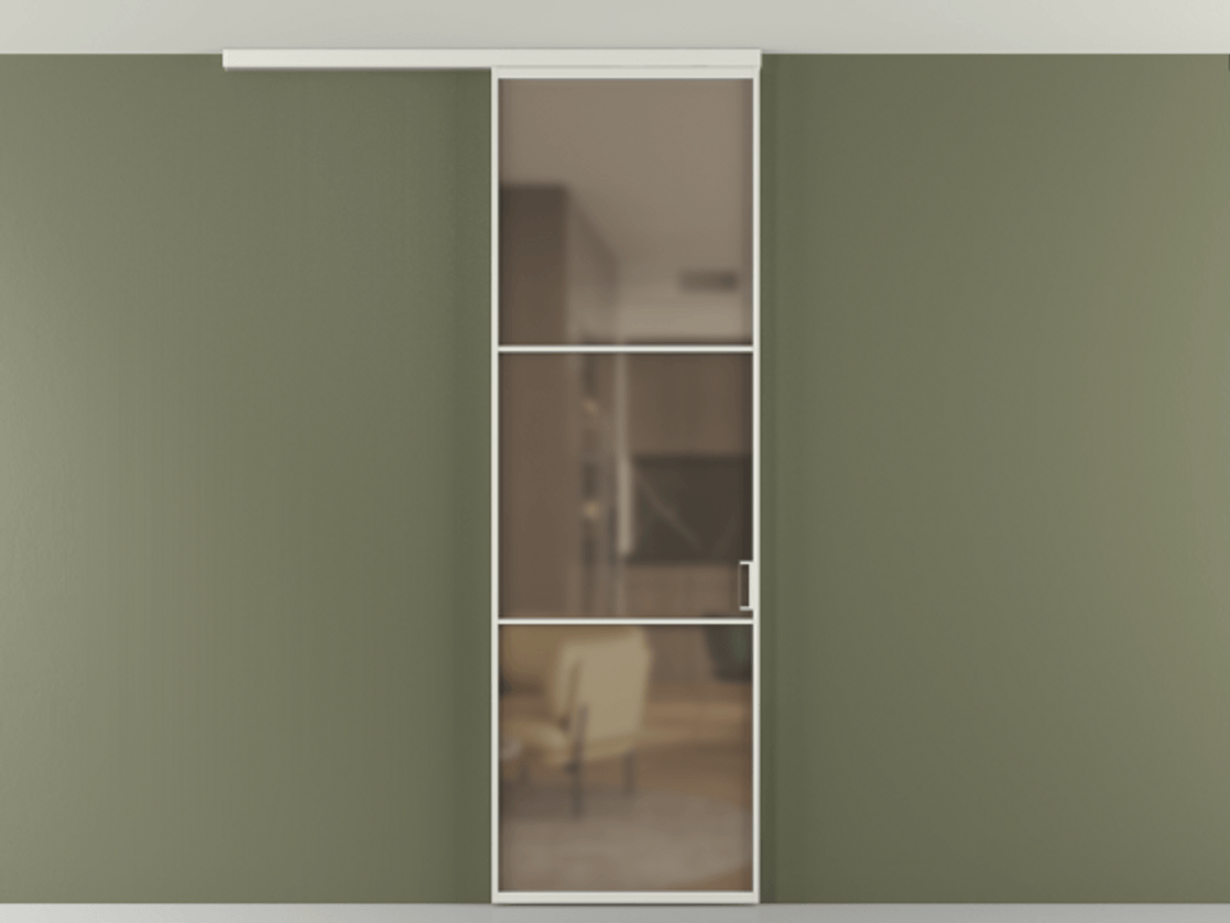 Перегородка Формато вдоль стены на потолок 1 створка АЛПР 040.03 Алюминий серый Сатинированное бронзовое стекло, триплекс Цена 763469 ₸ | Volhovec