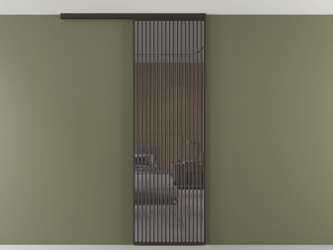 Перегородка Формато вдоль стены на потолок 1 створка АЛПР 040.06 Алюминий антрацит Рефлективное серое стекло "Стопсол", калёное Цена 1763824 ₸ | Volhovec