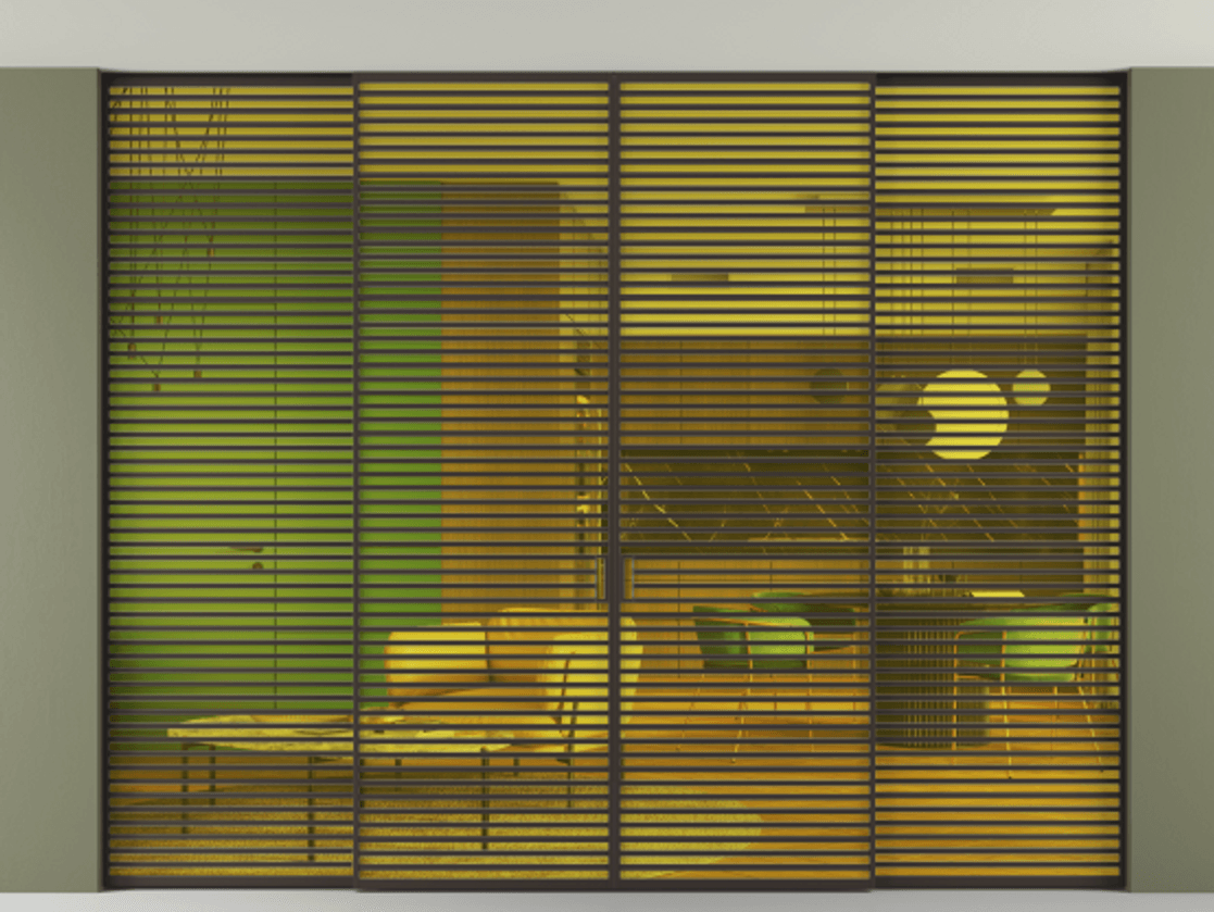 Перегородка Formato внутри проёма скрытое крепление в потолок 4 створки АЛПР 040.07 Алюминий антрацит Прозрачное жёлтое стекло, триплекс Цена 5004600 ₸ | Volhovec