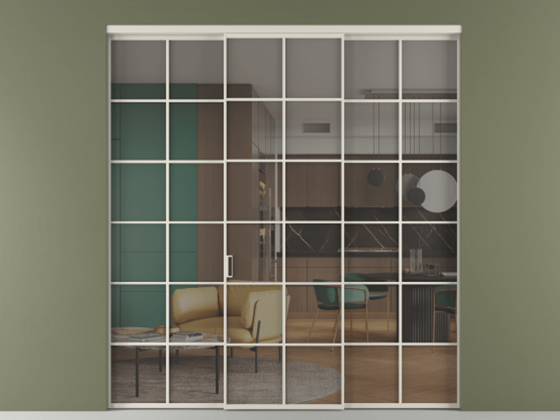 Перегородка Formato внутри проёма 3 створки АЛПР 040.05 Алюминий облачно-серый Прозрачное серое стекло, триплекс Цена 1667700 ₸ | Volhovec