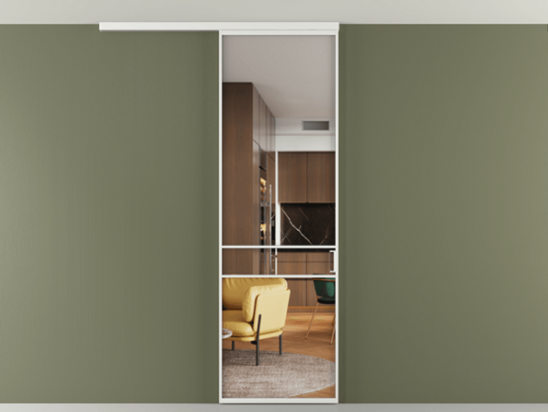 Перегородка Formato вдоль стены на потолок одностворчатая #VENDORCODE# #FURNISH# #GLASS# Цена #PRICE# #CURRENCY# | Volhovec