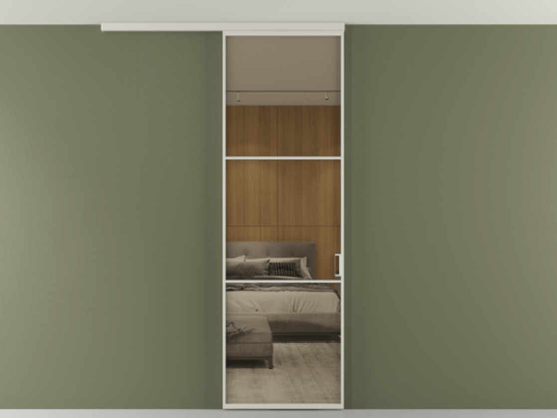 Перегородка Formato вдоль стены на потолок 1 створка АЛПР 040.03 Алюминий тёплый серый Рефлективное бронзовое стекло "Стопсол", калёное Цена 948856 ₸ | Volhovec