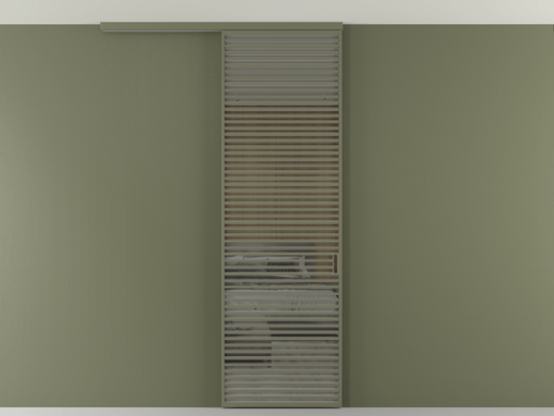 Перегородка Формато вдоль стены на потолок 1 створка АЛПР 040.07 Алюминий оливковый тёмный Рефлективное серое стекло "Стопсол", калёное Цена 1463828 ₸ | Volhovec