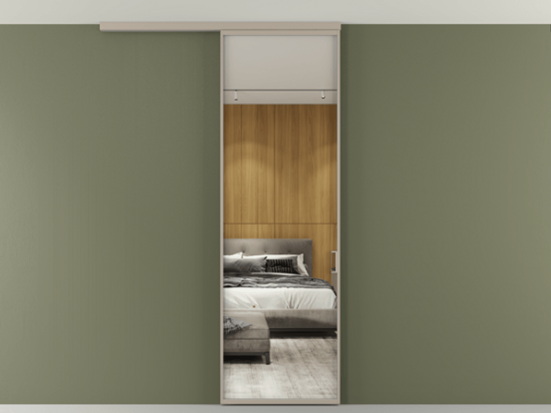 Перегородка Формато вдоль стены на потолок 1 створка АЛПР 040.01 Алюминий бисквитный Двустороннее зеркало, триплекс , триплекс 6 мм Цена 727544 ₸ | Volhovec