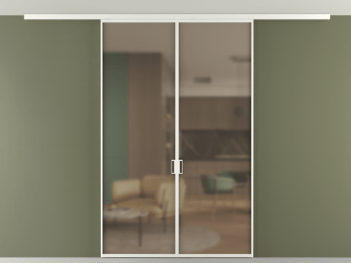 Перегородка Формато вдоль стены на потолок 2 створки АЛПР 040.01 Алюминий светло-серый Сатинированное бронзовое стекло, триплекс Цена 1401412 ₸ | Volhovec