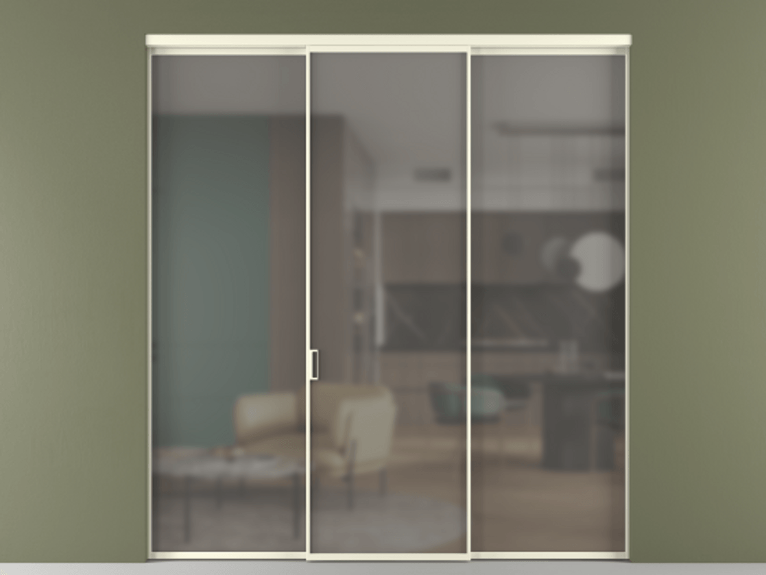 Перегородка Formato внутри проёма 3 створки АЛПР 040.01 Алюминий молочно-белый Сатинированное серое стекло, триплекс Цена 1470020 ₸ | Volhovec