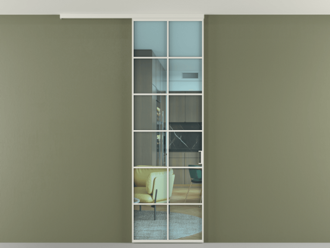 Перегородка Formato вдоль стены на потолок одностворчатая #VENDORCODE# #FURNISH# #GLASS# Цена #PRICE# #CURRENCY# | Volhovec
