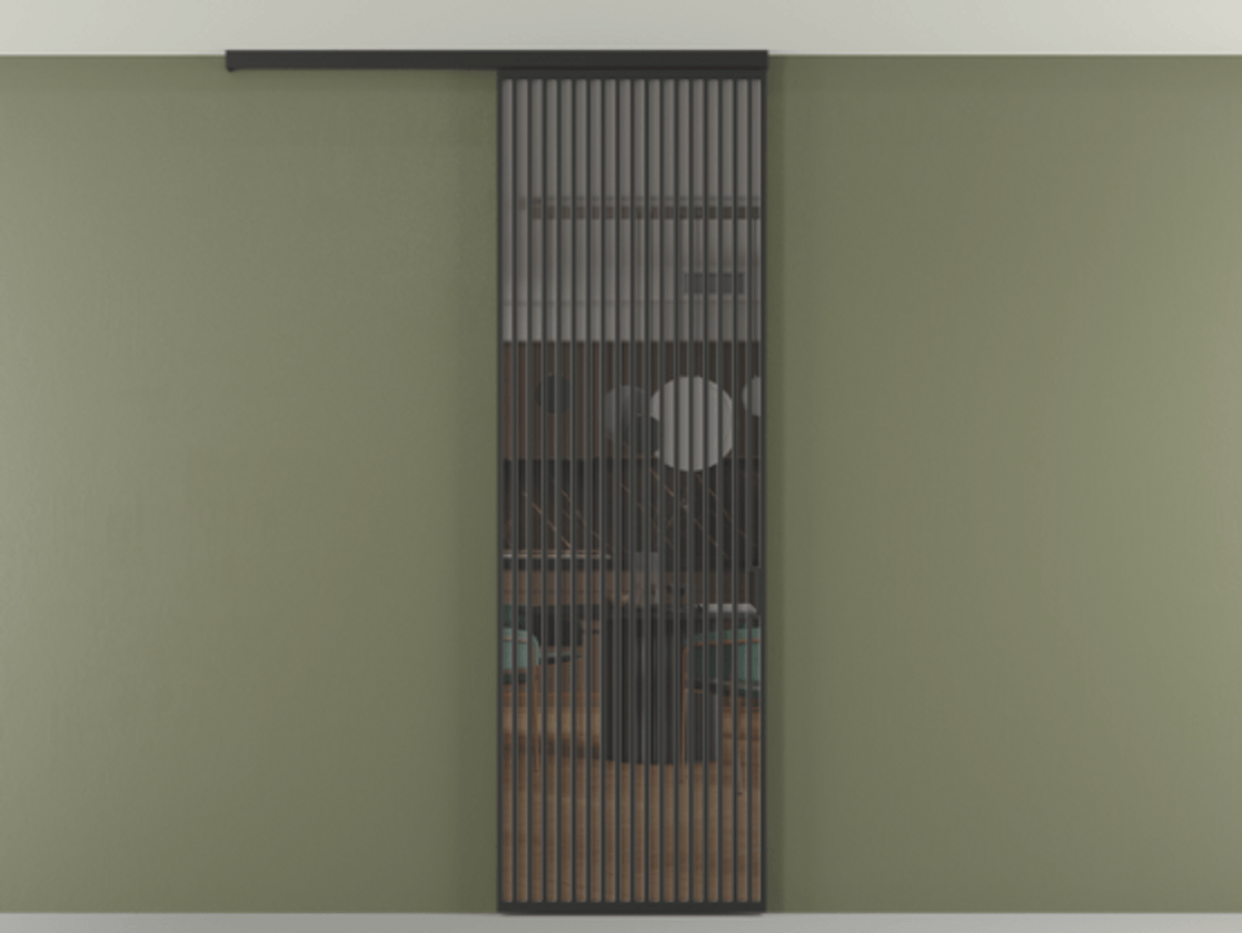 Перегородка Формато вдоль стены на потолок 1 створка АЛПР 040.06 Алюминий Черный Прозрачное серое стекло, триплекс Цена 1286410 ₸ | Volhovec