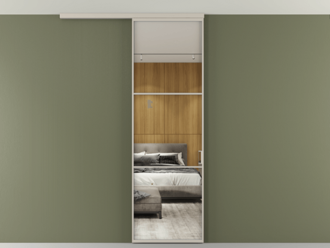 Перегородка Формато вдоль стены на потолок 1 створка АЛПР 040.03 Алюминий светло-бежевый Двустороннее зеркало, триплекс , триплекс 6 мм Цена 763469 ₸ | Volhovec