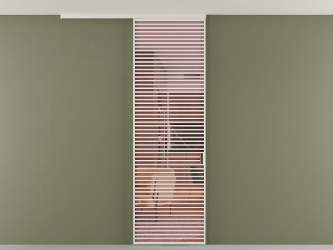 Перегородка Формато вдоль стены на потолок 1 створка АЛПР 040.07 Алюминий Белый Прозрачное розовое стекло, триплекс Цена 1286410 ₸ | Volhovec