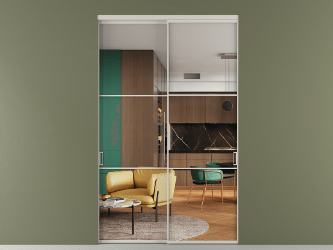 Перегородка Формато внутри проёма 2 створки АЛПР 040.03 Алюминий тёплый серый Прозрачное стекло "Кристал Вижн", калёное Цена 3615948 ₸  | Volhovec