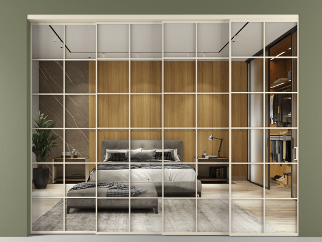 Перегородка Формато внутри проёма 4 створки с синхронным механизмом АЛПР 040.05 Алюминий бежево-серый Двустороннее зеркало, триплекс , триплекс 6 мм. Цена 3694421 ₸ 1. Полотно 4 шт. (800/2100 мм)
2. Комплект установки раздвижной системы
3. Базовый комплект фурнитуры
4. Комплект фурнитуры телескопик синхро-3
5. Ручка Рондо. Фабрика дверей Волховец 8 (800) 551 43 19 Перегородка Формато внутри проёма 4 створки с синхронным механизмом АЛПР 040.05 Алюминий бежево-серый Двустороннее зеркало, триплекс , триплекс 6 мм Цена 3694421 ₸ | Volhovec