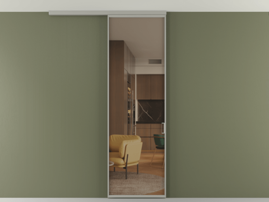 Перегородка Формато вдоль стены на потолок 1 створка АЛПР 040.01 Алюминий нейтральный серый Прозрачное бронзовое стекло, триплекс Цена 698567 ₸ | Volhovec