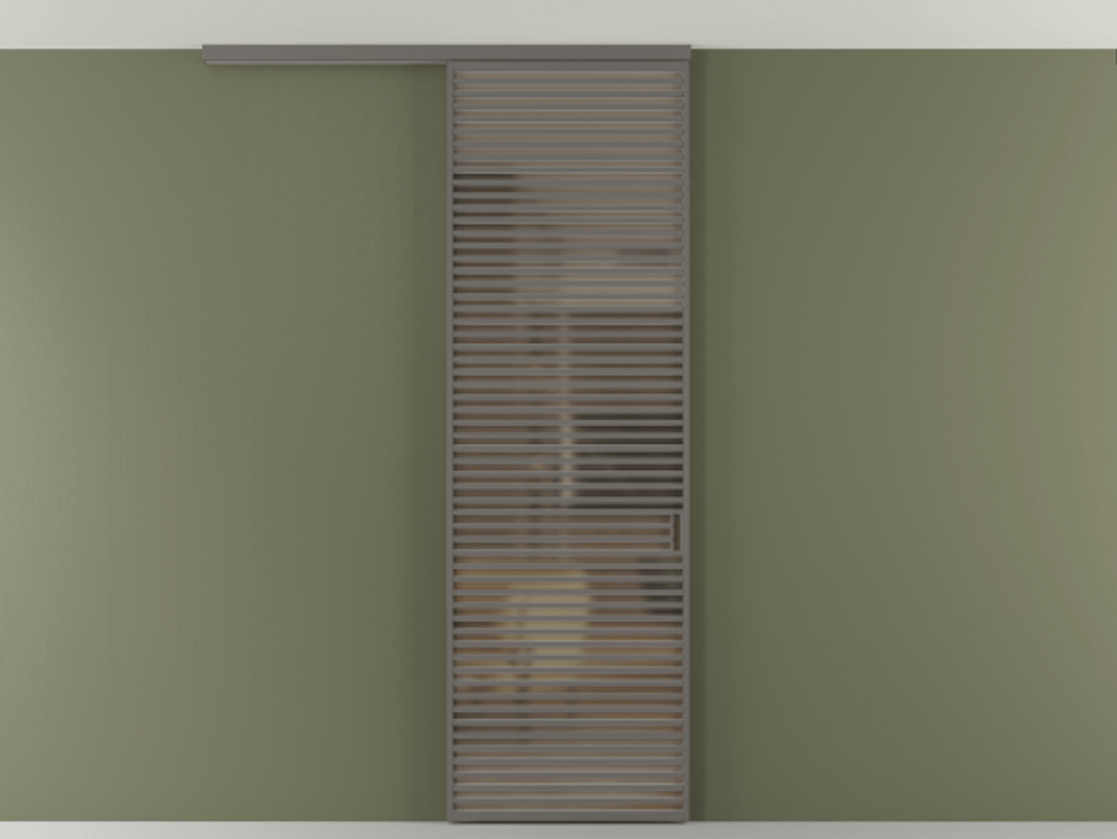 Перегородка Формато вдоль стены на потолок 1 створка АЛПР 040.07 Алюминий классический серый Сатинированное бронзовое стекло, триплекс Цена 1415444 ₸ | Volhovec