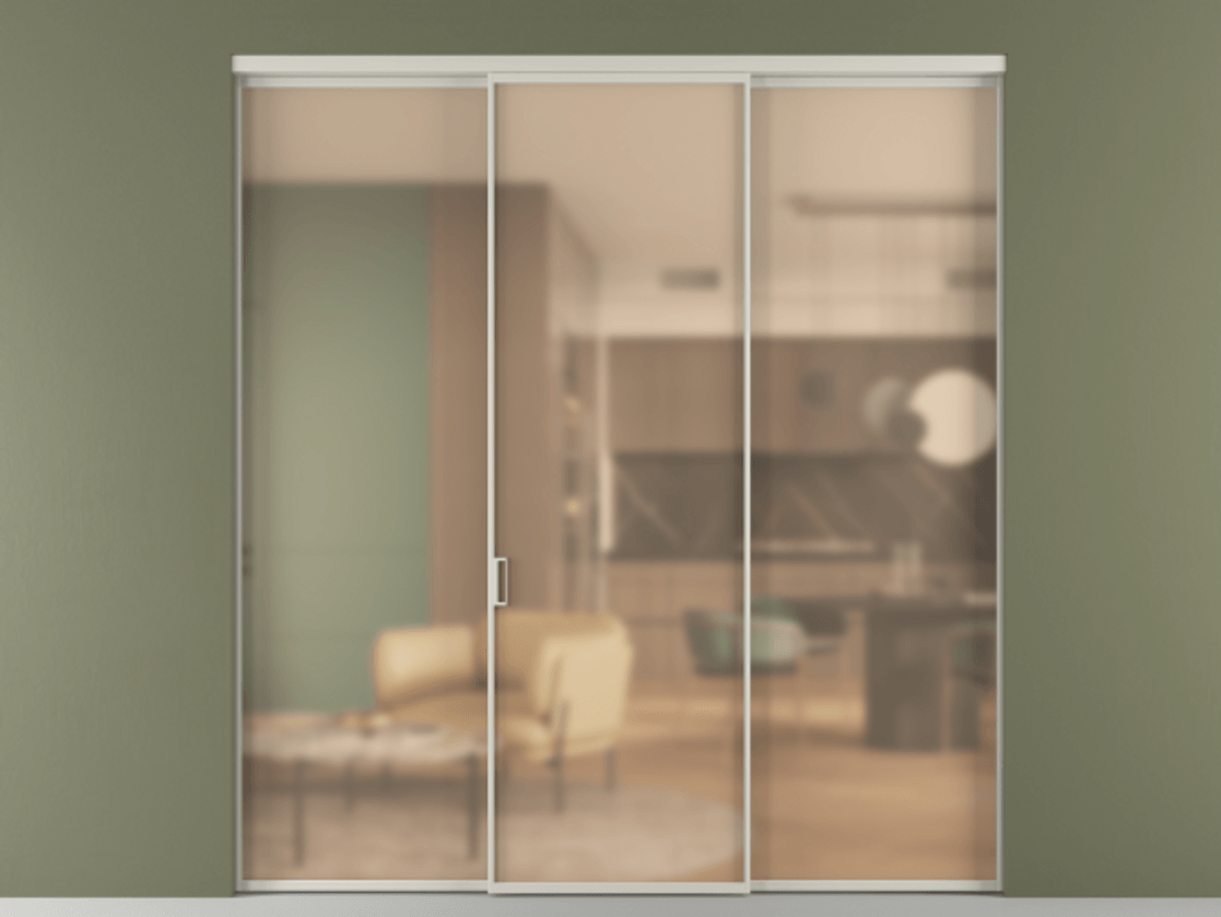 Перегородка Formato внутри проёма 3 створки АЛПР 040.01 Алюминий тёплый серый Сатинированное оранжевое стекло, триплекс Цена 1731000 ₸ | Volhovec