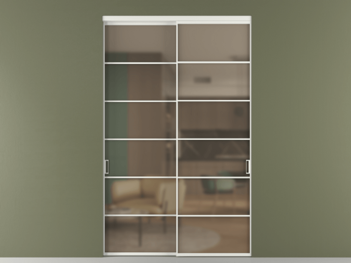 Перегородка Формато внутри проёма 2 створки АЛПР 040.04 Алюминий светло-серый Сатинированное бронзовое стекло, триплекс Цена 3299562 ₸  | Volhovec