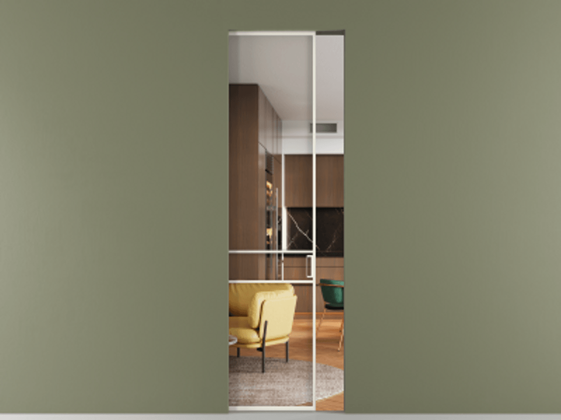 Перегородка Formato скрытый пенал 1 створка АЛПР 040.02 Алюминий жемчужный Прозрачное стекло "Crystal Vision", калёное Цена 1113200 ₸ | Volhovec