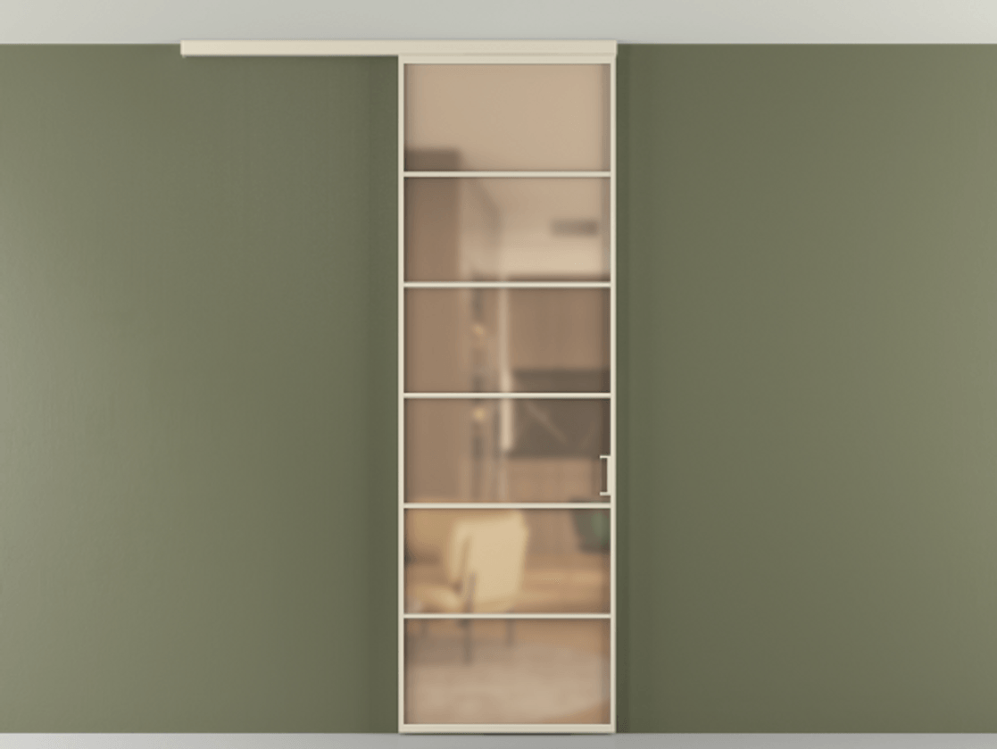 Перегородка Formato вдоль стены на потолок 1 створка АЛПР 040.04 Алюминий бежево-серый Сатинированное оранжевое стекло, триплекс Цена 786800 ₸ | Volhovec