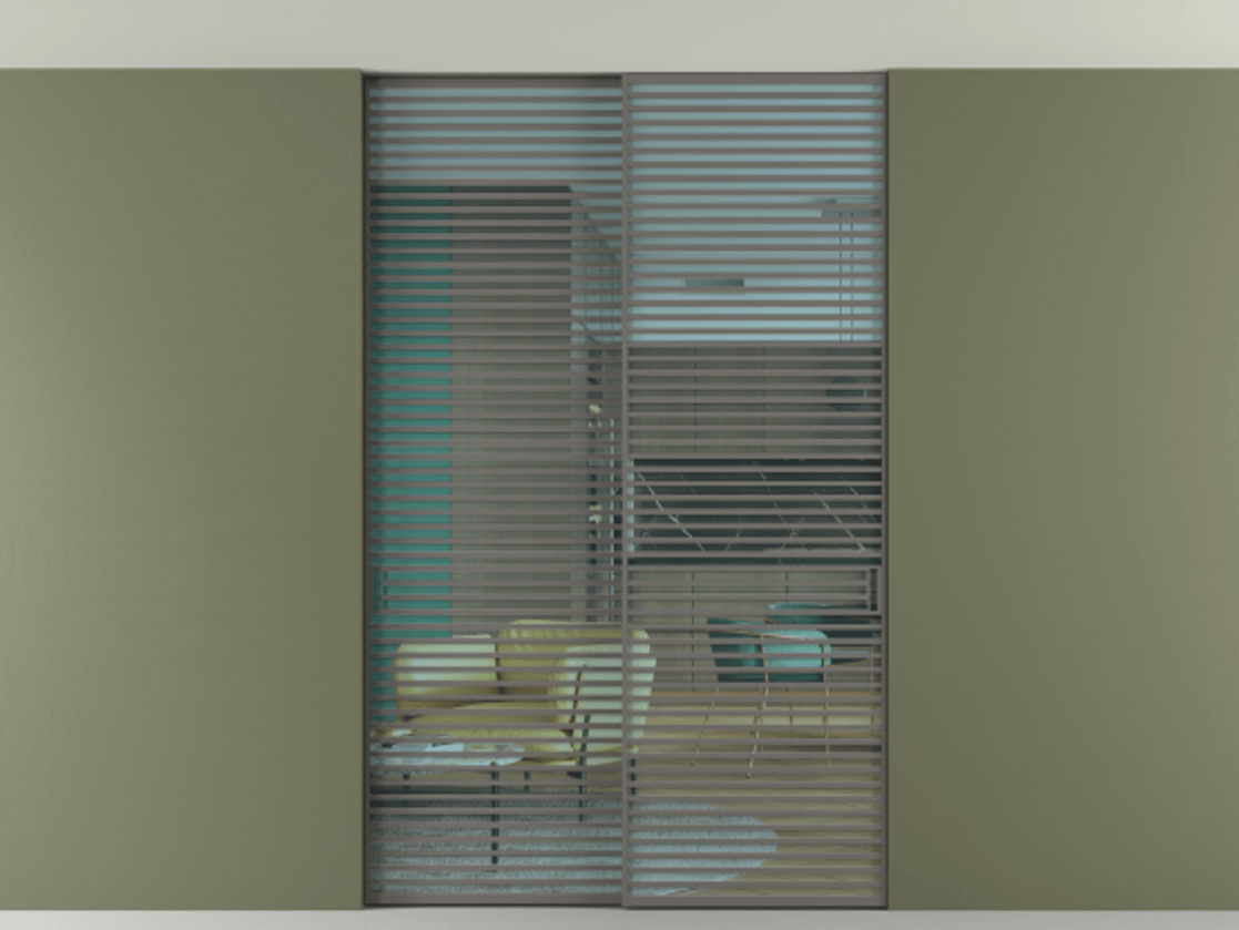 Перегородка Formato внутри проёма скрытое крепление в потолок 2 створки АЛПР 040.07 Алюминий классический серый Прозрачное голубое стекло, триплекс Цена 3098957 ₸ | Volhovec