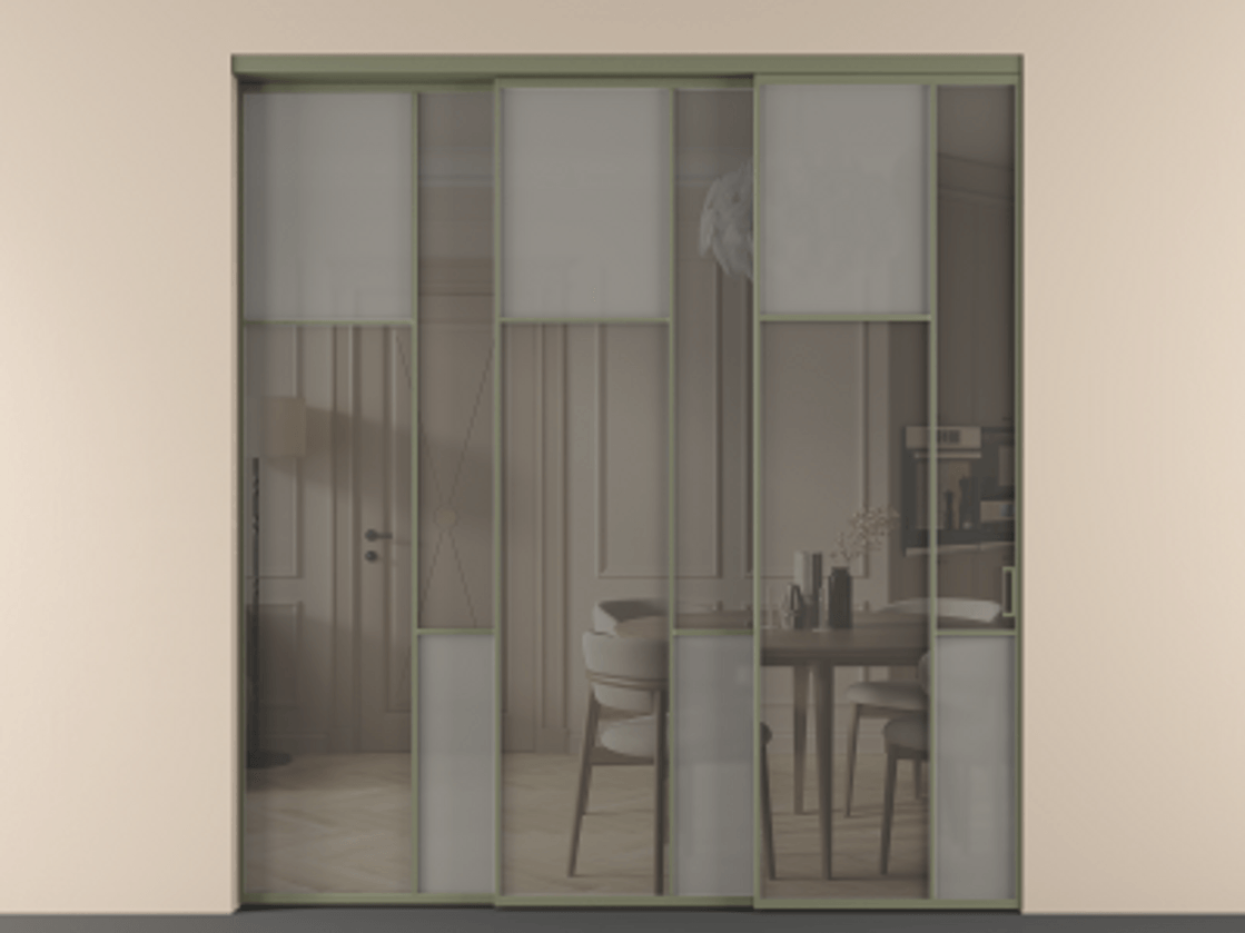 Перегородка Mosaic внутри проёма 3 створки с синхронным механизмом АЛПР 041.10 Алюминий оливковый тёмный Сатинированное серое стекло, триплекс, 6 мм + Прозрачное серое стекло, триплекс. Цена 3306668 ₸ . Фабрика дверей Волховец 8 (800) 551 43 19 Перегородка Mosaic внутри проёма 3 створки с синхронным механизмом АЛПР 041.10 Алюминий оливковый тёмный Сатинированное серое стекло, триплекс, 6 мм + Прозрачное серое стекло, триплекс Цена 3306668 ₸ | Volhovec