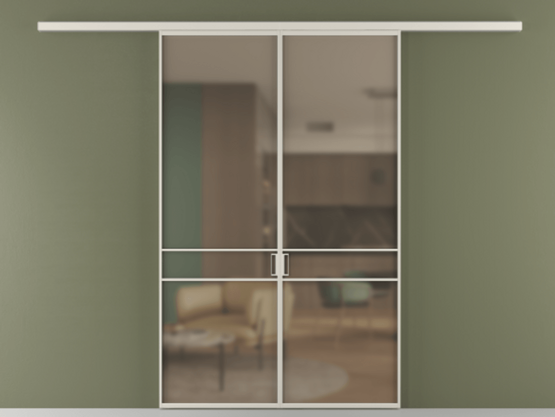 Перегородка Формато вдоль стены 2 створки АЛПР 040.02 Алюминий облачно-серый Сатинированное бронзовое стекло, триплекс Цена 1477602 ₸ | Volhovec