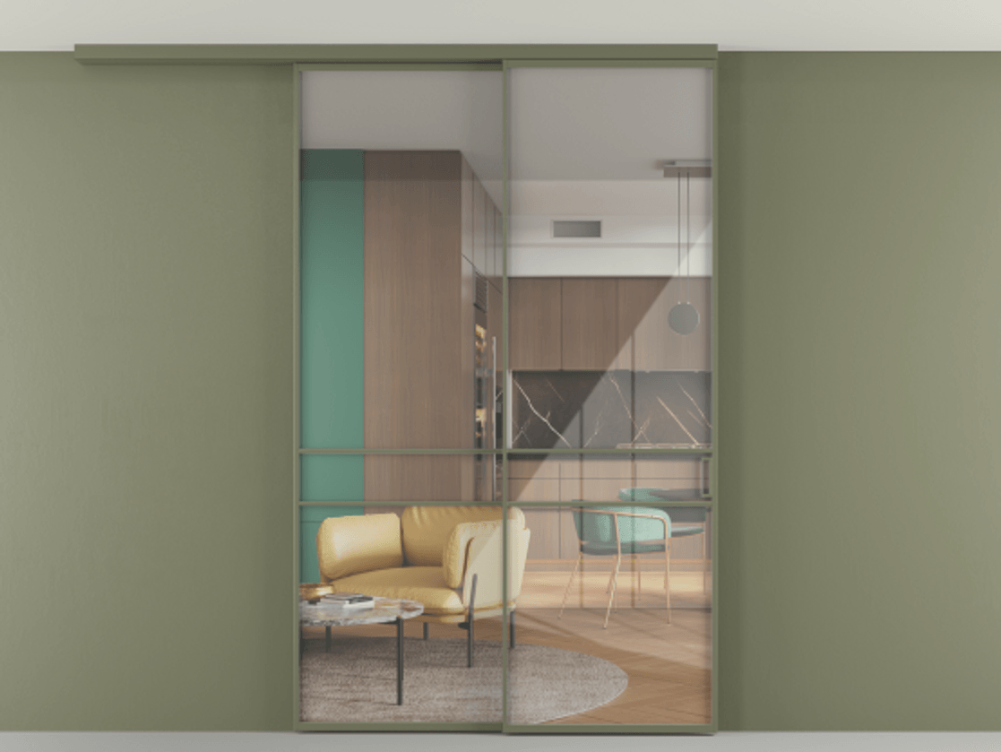 Перегородка Формато вдоль стены на потолок 2 створки с синхронным механизмом АЛПР 040.02 Алюминий оливковый тёмный Рефлективное прозрачное стекло "Стопсол", калёное. Цена 2198267 ₸ 1. Полотно 2 шт. (800/2100 мм)
2. Комплект установки раздвижной системы
3. Базовый комплект фурнитуры
4.Ручка Рондо. Фабрика дверей Волховец 8 (800) 551 43 19 Перегородка Формато вдоль стены на потолок 2 створки с синхронным механизмом АЛПР 040.02 Алюминий оливковый тёмный Рефлективное прозрачное стекло "Стопсол", калёное Цена 2198267 ₸ | Volhovec