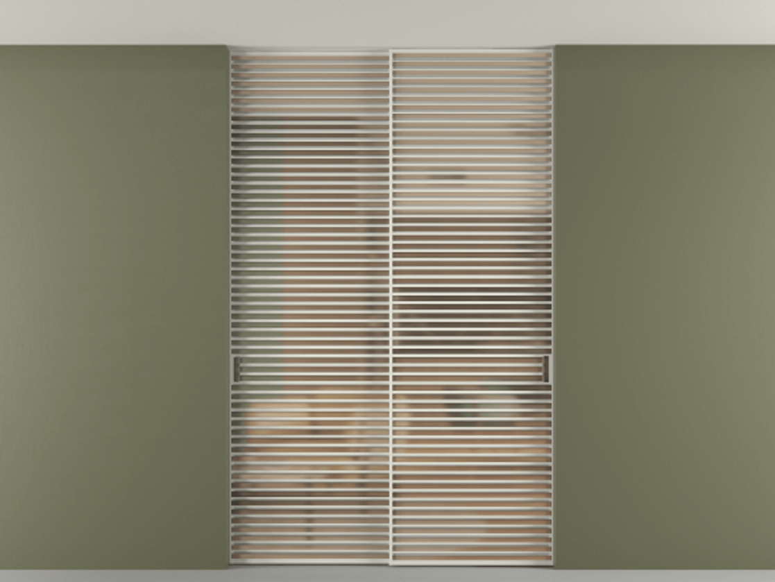 Перегородка Формато внутри проёма скрытое крепление в потолок 2 створки АЛПР 040.07 Алюминий Белый Сатинированное оранжевое стекло, триплекс Цена 2995423 ₸ | Volhovec