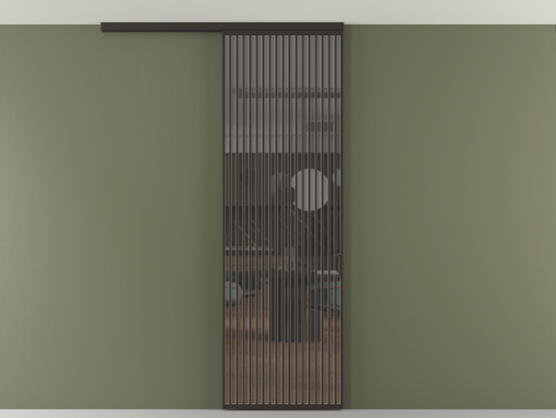 Перегородка Формато вдоль стены на потолок 1 створка АЛПР 040.06 Алюминий антрацит Прозрачное серое стекло, триплекс Цена 1415444 ₸ | Volhovec