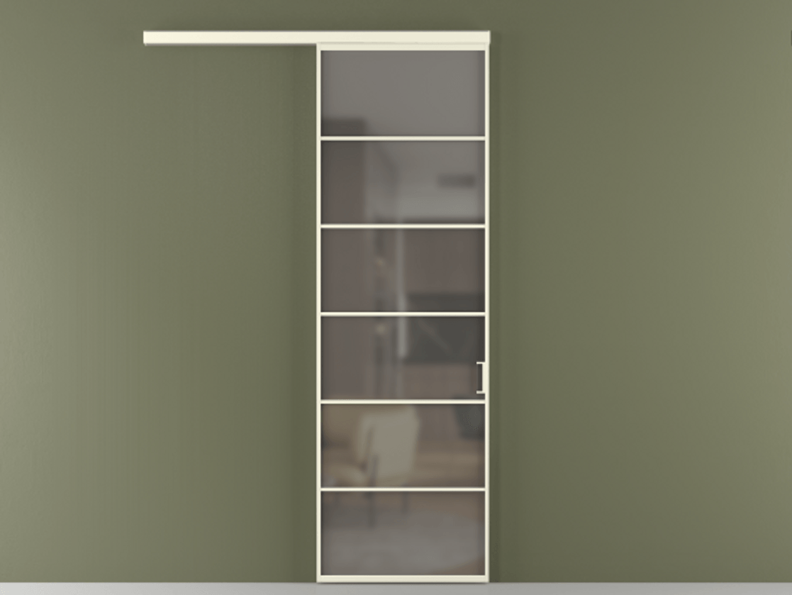 Перегородка Формато вдоль стены 1 створка АЛПР 040.04 Алюминий молочно-белый Сатинированное серое стекло, триплекс Цена 849139 ₸  | Volhovec