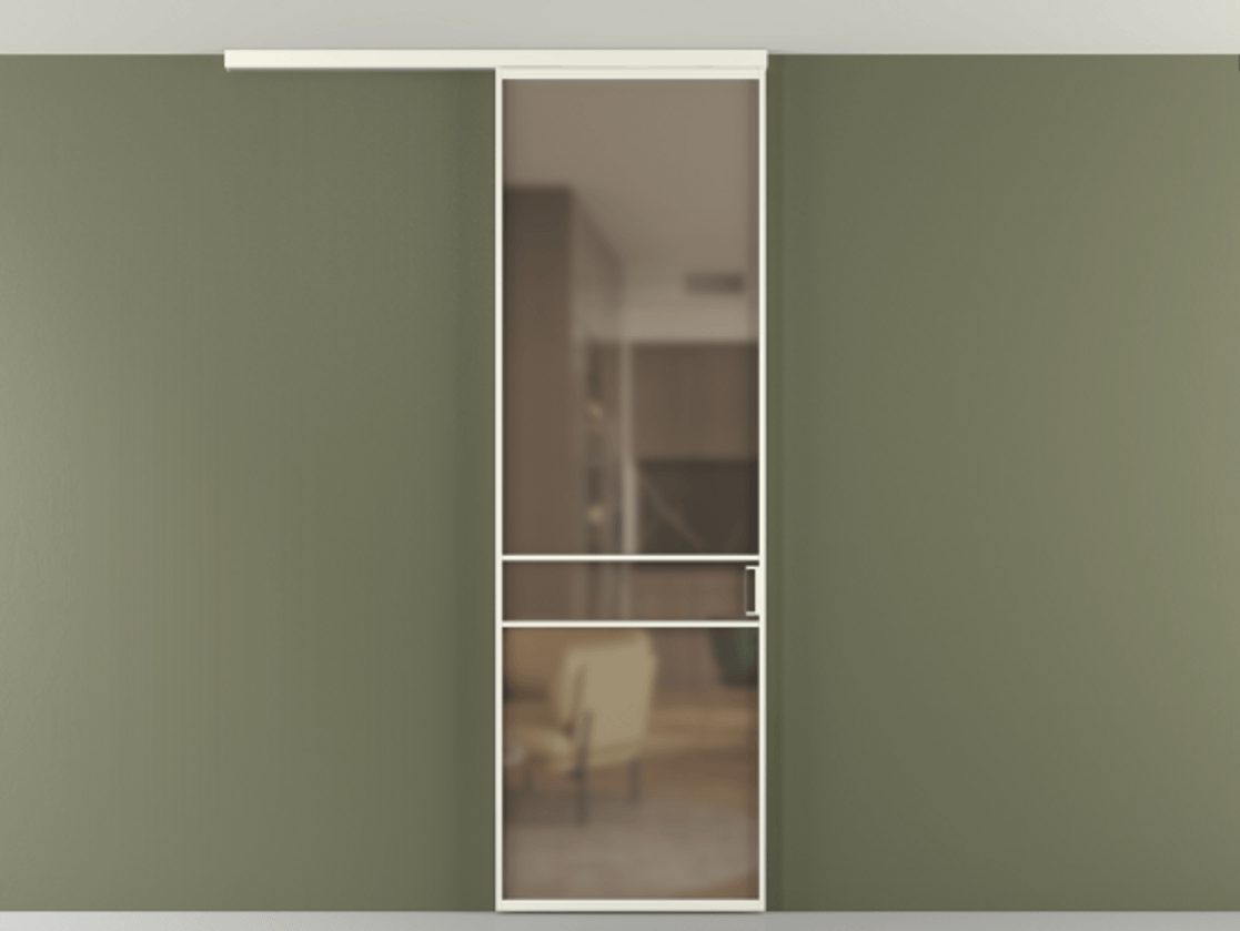 Перегородка Формато вдоль стены на потолок 1 створка АЛПР 040.02 Алюминий жемчужный Сатинированное бронзовое стекло, триплекс Цена 732246 ₸ | Volhovec